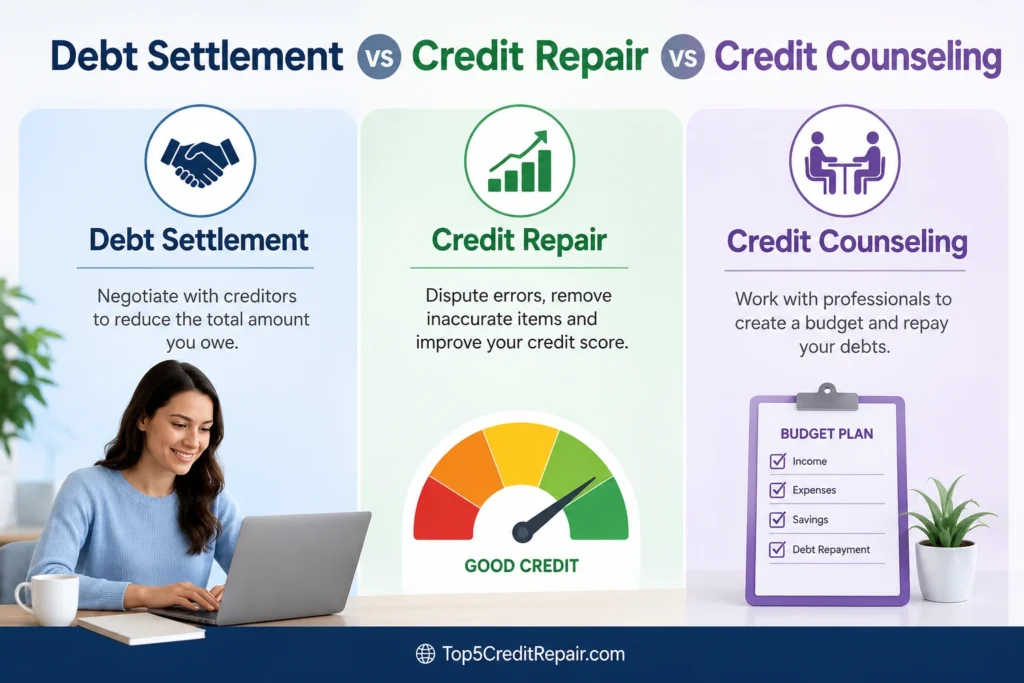 Debt Settlement vs Credit Repair vs Credit Counseling